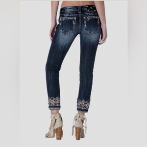 MISS ME Signature Cuffed Skinny Embroidered Blue Jeans Size 25